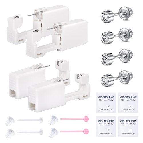 QWALIT 2 Pairs Ear Piercing Gun Kit with Self Piercing Earrings and Disposable Earring Gun