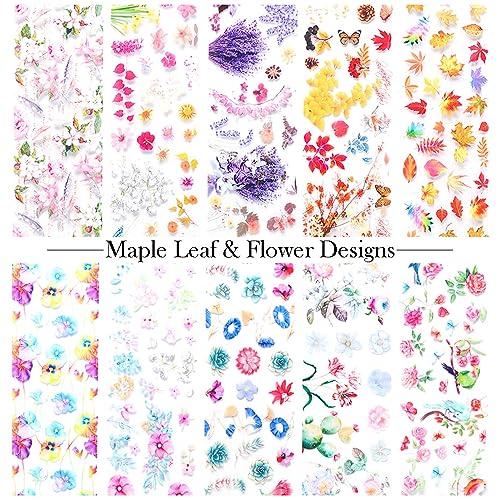 Maple Leaf Fall Nail Foil Transfer Stickers 10 Sheets Autumn Lavender Design