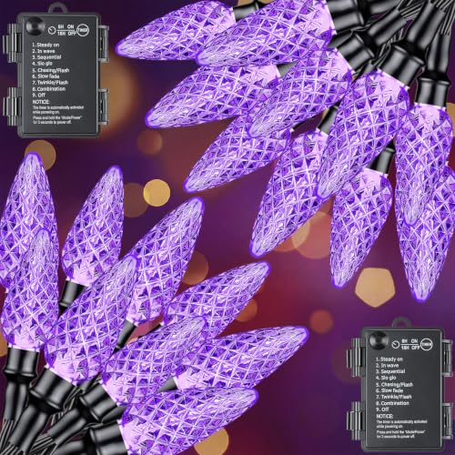 Purple Battery Operated Halloween String Lights - 33ft 50 LEDs, Waterproof with Timer