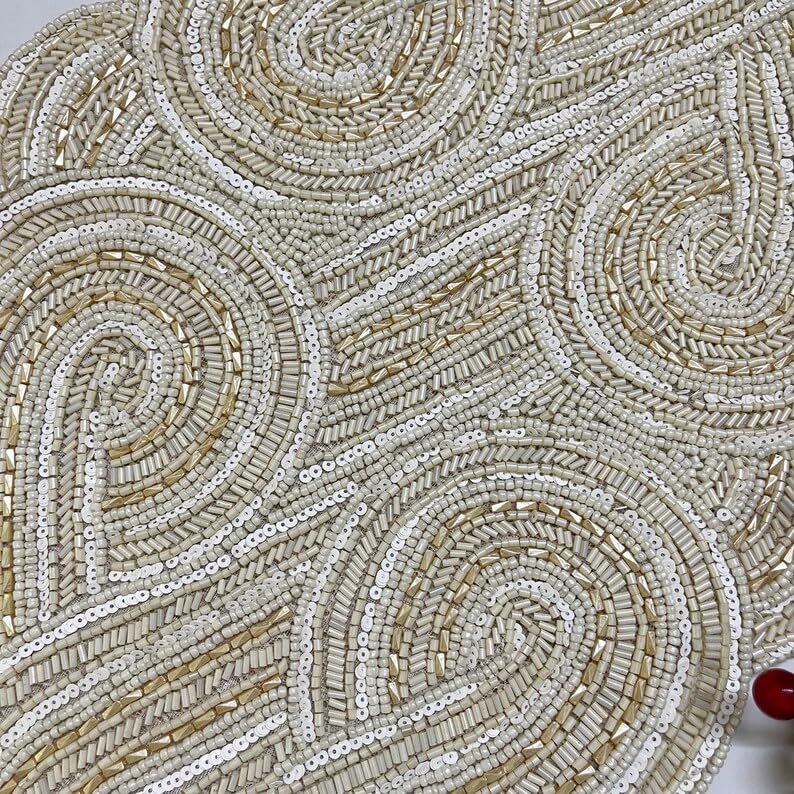 Pearl White Handmade Beaded Table Runner 13x36 Inch for Holiday & Party Decor