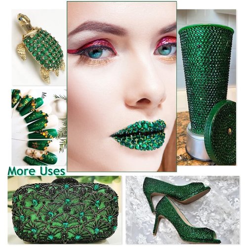 qiipii 2mm-6mm 3 Color Green Series Crystal Resin Rhinestones w B7000 Jewelry Glue for Bedazzling Crafting Flatback Stones Gems Diamonds for Nails Face Eyes Makeup Tumblers Bottles DIY Crafts Clothes