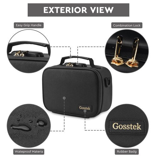 Gosstek PU Leather Smell Proof Carrier Bag with Combination Lock, Premium Multi-Use Organizers Box Case, Durable Container Pouch for Home and Travel, Black, Medium.