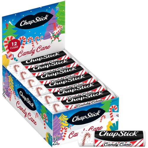 ChapStick Bulk Lip Balm, Candy Cane Packs (12 Sticks) – Fresh & Minty Lip Moisturizer, Stocking Stuffer, 0.15 Oz Ea
