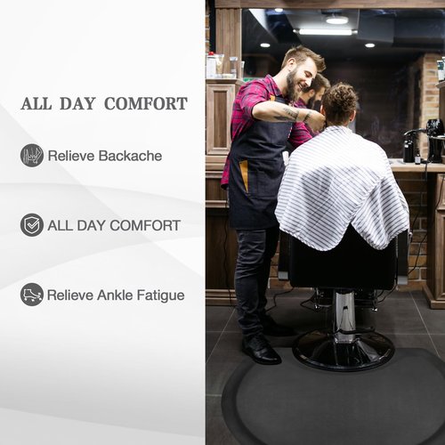 Amcomfy Anti Fatigue Semi Circle Salon Mat for Hair Stylist Anti-Slip Antique Series Salon & Barber Shop Chair Floor Mat (2.5' x 3.5' x 1/2'', Black)