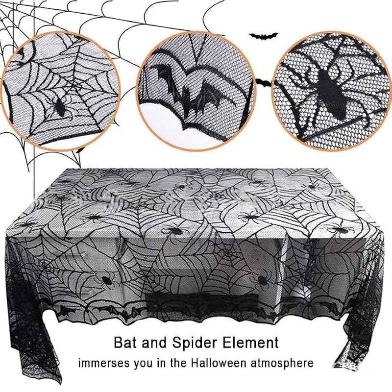 Halloween Spider Web Lace Tablecloth 47x63 Inches Gothic Party Decor