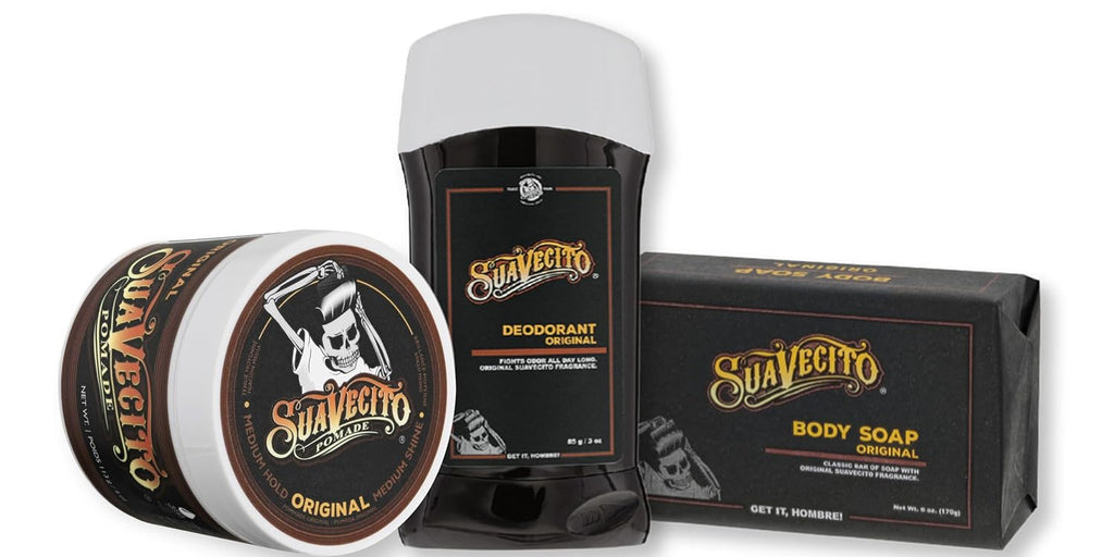 Suavecito Pomade Essentials Bundle - Signature Scent Hair Styling Pomade, Aluminum-Free Deodorant & Moisturizing Body Soap