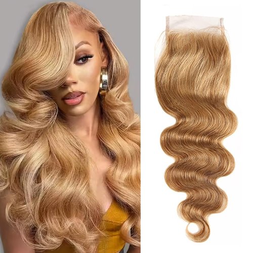 4X4 Honey Blonde 27# Closure Pre Plucked Closure Hd Transparent Lace With Baby Hair Brazilian Virgin Hair Body Wave 14 Inch Next Day Delivery