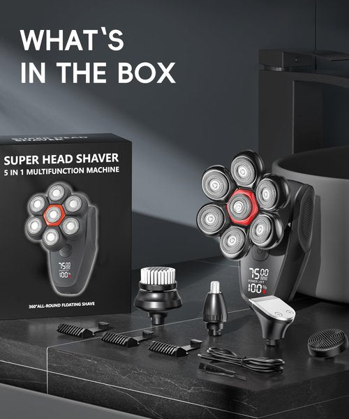 MALEGEBAZ Head Shavers for Bald Men: IPX8 Waterproof Electric Razor with 7D Flex Heads, LED Display, USB-C Fast Charging, Travel Lock & 5 Precision Attachments, Valentines Day Gifts for him, Black
