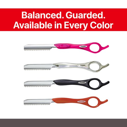 Feather - Standard Styling Razor Kit – Ergonomic 7.25 inch Black Razor Handle, 11 Guarded Replacement Blades & Metal Disposable Case – Japanese Stainless Steel - Made in Japan