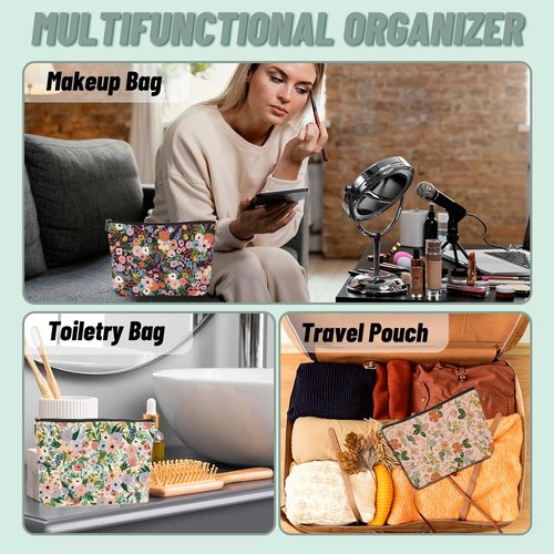 CSHVJ 4PCS Aesthetic Floral Makeup Bags for Women, Cute Flower Aesthetic Cosmetic Bag, Coquette Travel Toiletry Bag, Portable Zipper Pouch Cosmetics Pouch Gifts for Women Girls Friends