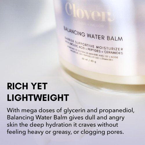 Clover Balancing Water Balm - Natural Gel-Cream Moisturizer for Sensitive Skin | Hydrates & Soothes with Linoleic Acid, Ceramides & Peptides | Vegan & Cruelty-Free - 2 oz (60 ml)