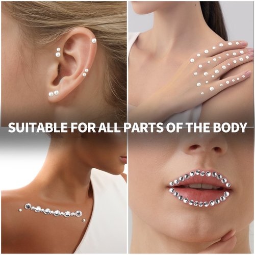 Teenitor 2662 Pcs Hair Gems Hair Pearls Face Gems, 12 Sheets Self Adhesive Face and Hair Jewels Bling Hair Accessories, Hair Face Jewels 3/4/5/6/8mm Hair Pearls Gems Stick on for Hair, Face, Crafts