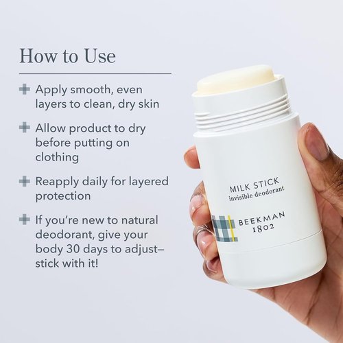 Beekman 1802 Milk Stick Deodorant - All-Day Invisible Formula - 2.5 oz - Aluminum Free & Sensitive Skin Friendly