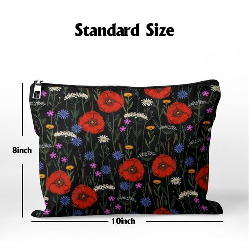 Cafl Boho Wildflower Makeup Bag Floral Botanical Cosmetic Bag for Women Large Capacity Make Up Bag Portable Travel Toiletry Pouch Organizer 10 * 8inch