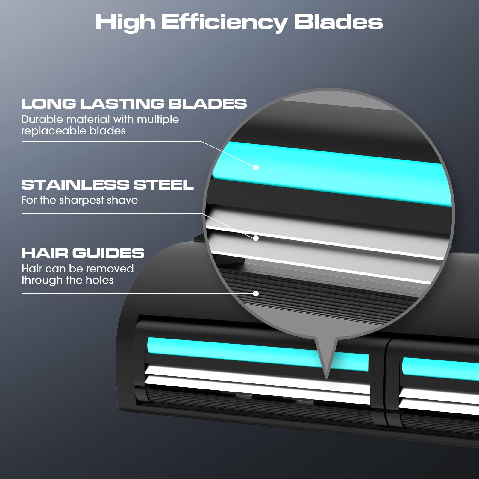 ZOMU Back Shavers for Men:Back Hair Shaver and Body Shavers for Men with Safety Blade Technology & Ergonomic DIY Long Handle, Wet or Dry Shaving,Blue(Replaceable 8PCS 3.5inch Blades Included)