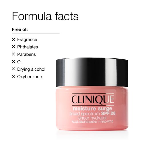 Clinique Moisture Surge Broad Spectrum SPF 28 Sheer Hydrator Face Moisturizer With Hyaluronic Acid, Aloe Bioferment + Provitamin D | Hydrating + Protecting, 1.7 Ounce