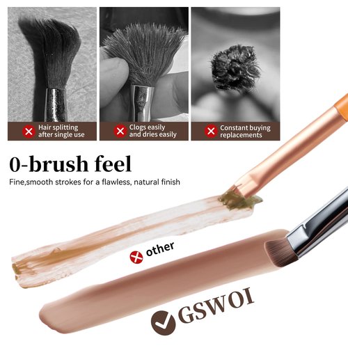 GSWOI Dual Head Acrylic Nail Brush-French Tip & 9mm Liner with Cleaning Brush for Builder Gel,Polygel & Design-Wood Handle & Metal Caps