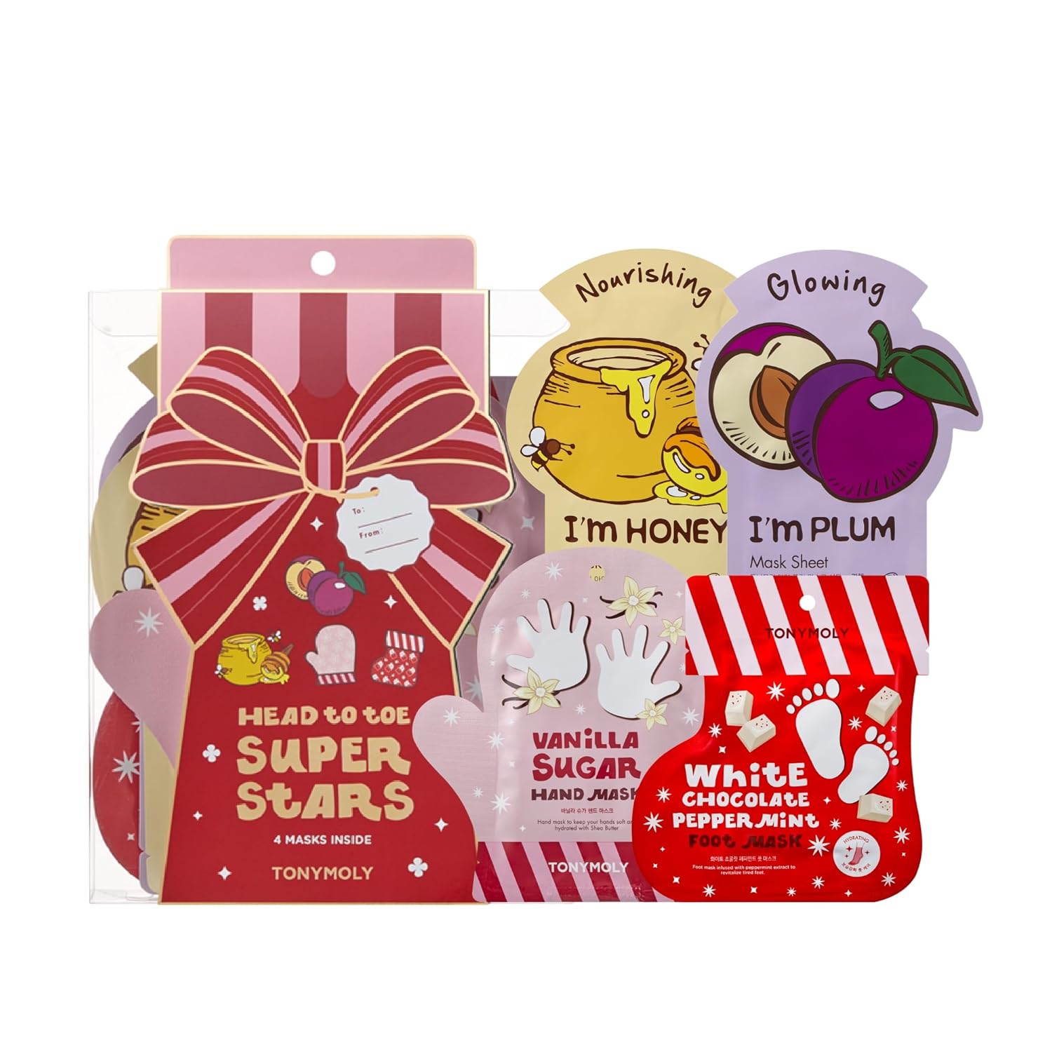 TONYMOLY Head to Toe Mask Set - 4-Piece Hydrating & Nourishing Face, Hand, and Foot Masks | Perfect Holiday Gift