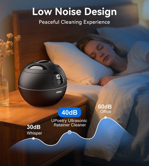 Ultrasonic Retainer Cleaner, 45kHz Retainer Cleaner Machine with Digital Timer & 4 Modes, 200ML Portable Dental Cleaning Pod for Aligners, Dentures, Night Guards, Braces, Jewelry, Black