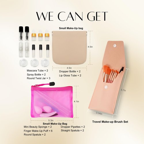 Gifts for Women - PrettyCare 38 Pcs Mini Travel Makeup Containers Set, Small Empty Container & TSA Approved Travel Bottles Kit with Brushes, fLeak-Proof Cosmetic Jars & Bottles for Travel, and Sample