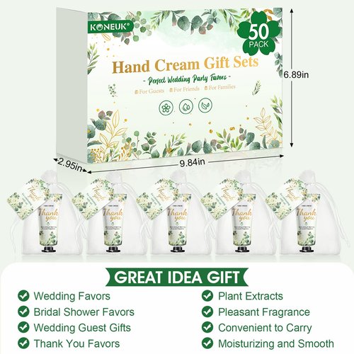 50 Pack Bulk Hand Cream Gifts Sets, Wedding Party Favors, Bridal Shower Gifts and Baby Shower Party Favors for Guests with Organza Bag and Thank You Card, Bulk Thank You Gifts for Women(Eucalyptus)