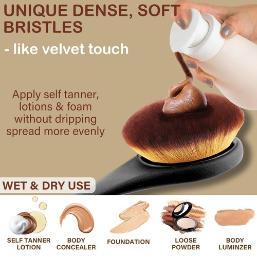 Extra Large Body Makeup Brush For Self Tanner, Sunscreen, Self Tan Back Applicator, Wide-Headed Kabuki Brush for Even & Pretty Lotion Application. Bronzer Blend, Long-Handle Face Leg Brush- Black
