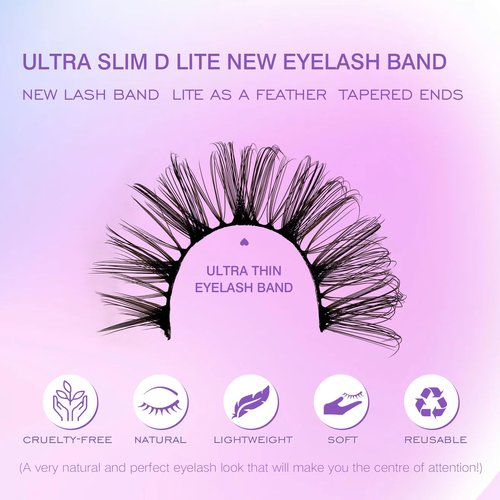 Royaomis D Curl Cat Eye lashes Wispy Russian Strip Lashes that Look Like Extensions 8D False Eyelashes Natural Look Pack 10 Pairs (RM-37)