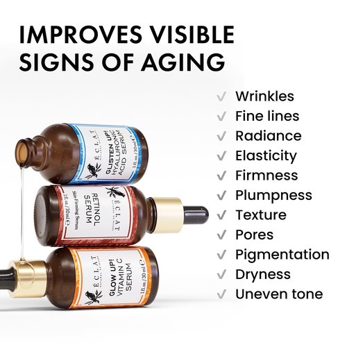 Eclat Skincare Face Serum Set – Vitamin C, Retinol, Hyaluronic Acid for Hydration & Anti-Aging – Brightening & Firming Facial Serums – 3 Pack Face Care Set