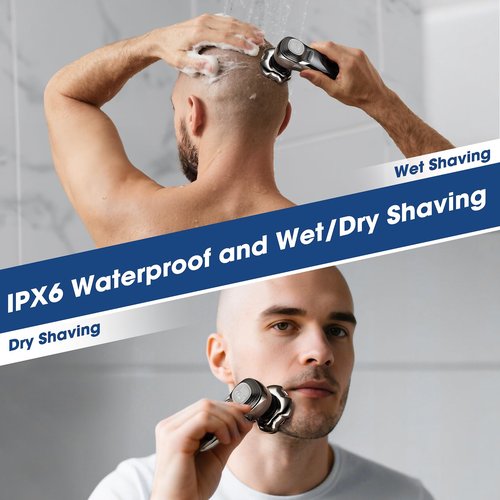 Suttik Head Shavers for Bald Men, 6-in-1 Electric Razor, IPX6 Waterproof Shaving Grooming Kit for Balder - LED Display & Magnetic 5D Rotary Shaver