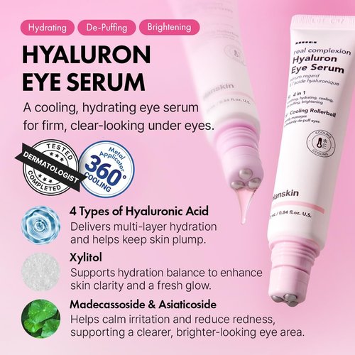 Hanskin Hyaluron Eye Serum - Hydrating Korean Eye Care with 4 Types of Hyaluronic Acid | De-Puffing & Brightening | 0.85 fl oz