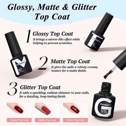 phoenixy Gel Nail Polish Kit with U V Light 48W, 56 Pcs 108 Effects Gel Nail Polish Kit Base Matte Glitter Top Coat Manicure Nail Set Gifts for Women