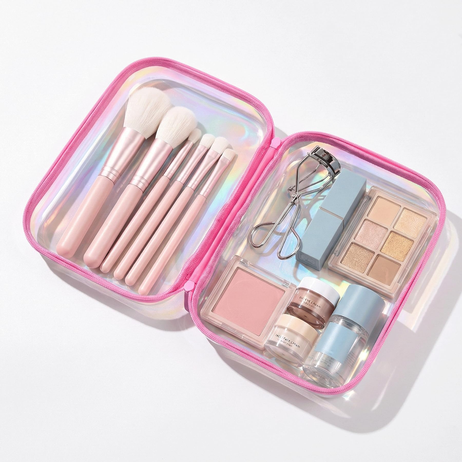 YSHXNX Clear Hard Shell Zipper Case,Makeup Bag,Iridescent Toiletry Bag,2pcs Large Capacity Water-resistant Toiletries Bag,Portable Travel Organizer and Storage,Bathroom Clear Cosmetic Case for Women