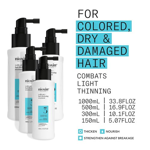 Nioxin System 3 Hair Thickening Leave-In Treatment - Nourish Colored & Damaged Hair with Niacinamide & Biotin
