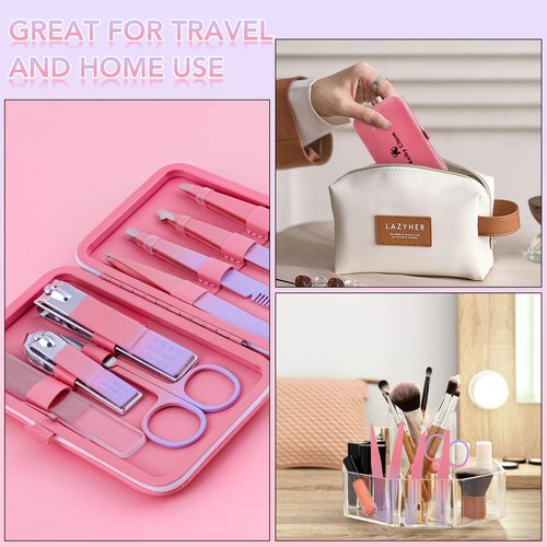 Tweezers Set for Facial Hair Removal Women, 8Pcs Precision Eyebrow Tweezers Nail Clipper Set Eyebrow Plucker Men for Ingrown Hair Removal (Pink)