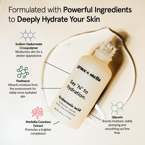 grace & stella Award Winning Hyaluronic Acid Face Serum (50ml/1.7 fl oz) Removes Fine Lines & Wrinkles, Hydrating Hyaluronic Acid Serum for Face, Acido Hialuronico for Women - Vegan Skincare (2-Pack)