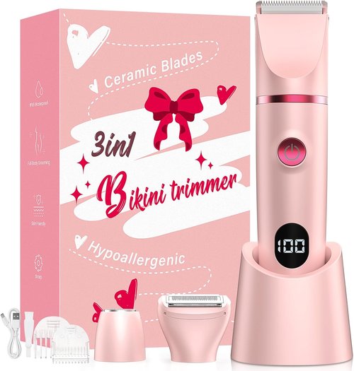 Skiennix Bikini Trimmer for Women - 3-in-1 Waterproof Electric Razor with LED Display | Pink