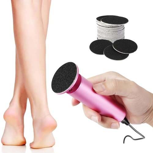 Electric Foot File - Callus Remover, Adjustable Speed, 60pcs Replacement Sandpaper Disks, Aluminum, Pink