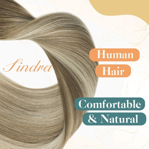 Sindra Wire Hair Extensions Real Human Hair 3/8/22 Balayage Walnut Brown to Light Brown With Blonde Invisible Wire Hair Extensions Transparent 14inch 70g Seamless Fish Line Hairpiece for Women