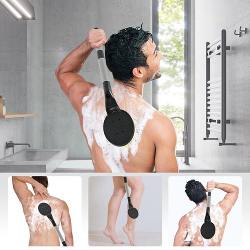 Back Scrubber Anti Slip for Shower, 21.7” Detachable Back Bath Brush for Shower, Back Scrubber, Exfoliation and Improved Skin Health for Elderly with Limited Arm Movement, Disabled (21.7” Black)
