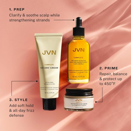 JVN Travel Essentials Hair Care Set - 3 Pack with Air Dry Cream, Recovery Serum & Scalp Oil