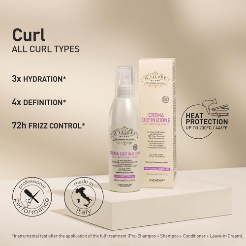 Il Salone Milano Curl Defining Cream - Anti-Frizz & Humidity Protection - Adds Shine & Definition - 6.76 fl oz / 200ml