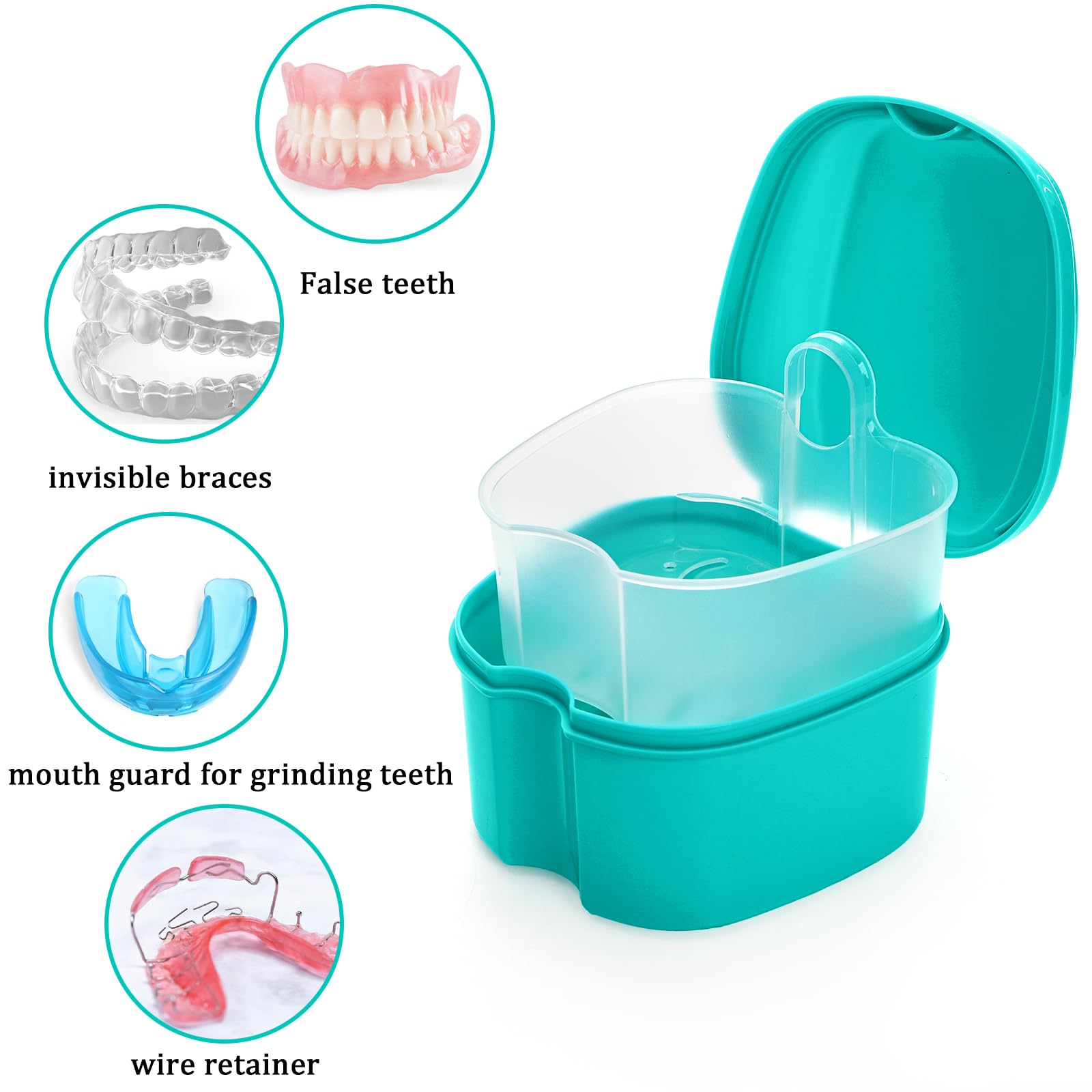 ZENFUN 20 Packs Denture Cases Dental Box For Artificial Teeth Denture Retainer Case Bulk Denture Holder with Strainer Basket Denture Soaking Container False Teeth Storage Box, Individually Sealed