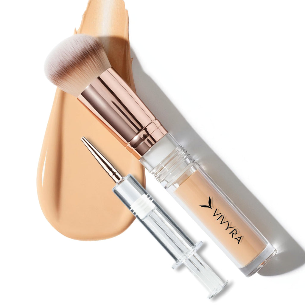 Vivyra Contoured Foundation Brush | Multipurpose Foundation Brush for Liquid & Cream Foundation- with Built-in Container | Contour, Concealer & Blush Makeup brush | Ultimate Travel Makeup Tool