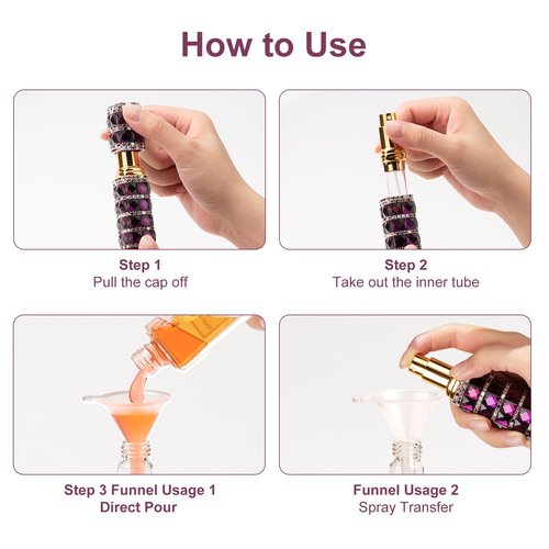 TTOYOUU Travel Perfume Atomizer Refillable Bottle, 12ml Rhinestone Mini Perfume Bottles Empty Refillable Travel Atomizer Sprayer with Funnel (Pink White)