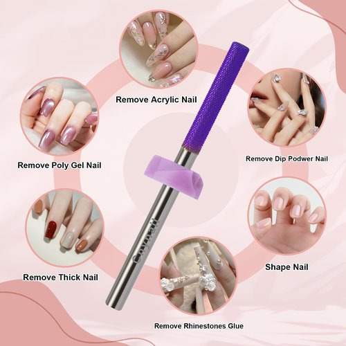 Cnynail 3/32”Tungsten Carbide Nail Drill Bit, Buffer Cuticle Remover, Nail Buffer & Prep File, Two-Way Rotation, Fine Grit for Manicure, Pedicure, Home & Salon Use (3XF Grit, Purple)