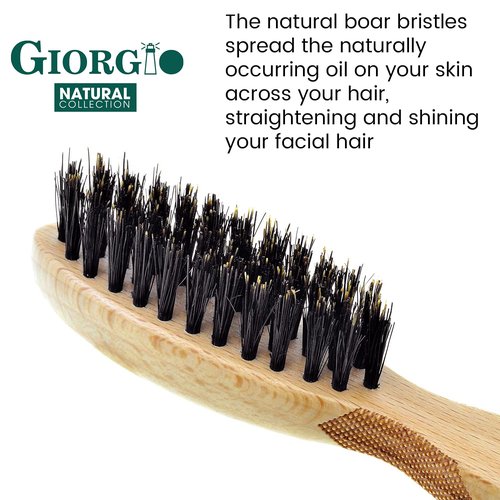 Giorgio GBRD1 Small Travel Men's Mustache and Beard Brush, Natural Boar Bristle for Flawless Shaping and Grooming. Ergonomic Grip Wood Handle. Dry or Wet, Distributes Oils and Balms to Soften Beard