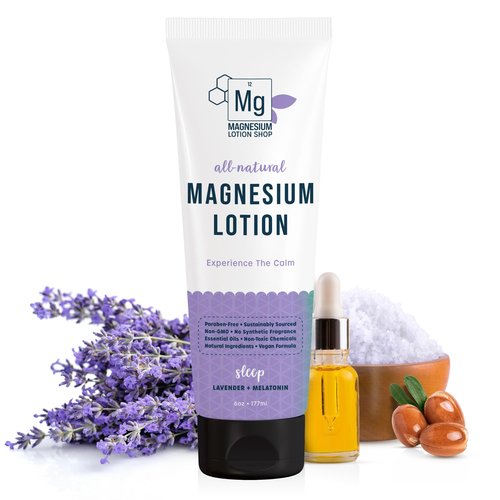 Lavender Scented Melatonin Magnesium Lotion for Sleep | 250 mg Zechstein Magnesium & 3 mg Melatonin per Teaspoon | 6 oz Bottle of Lavender Lotion | Relaxing Aromatherapy | Proudly Made in America