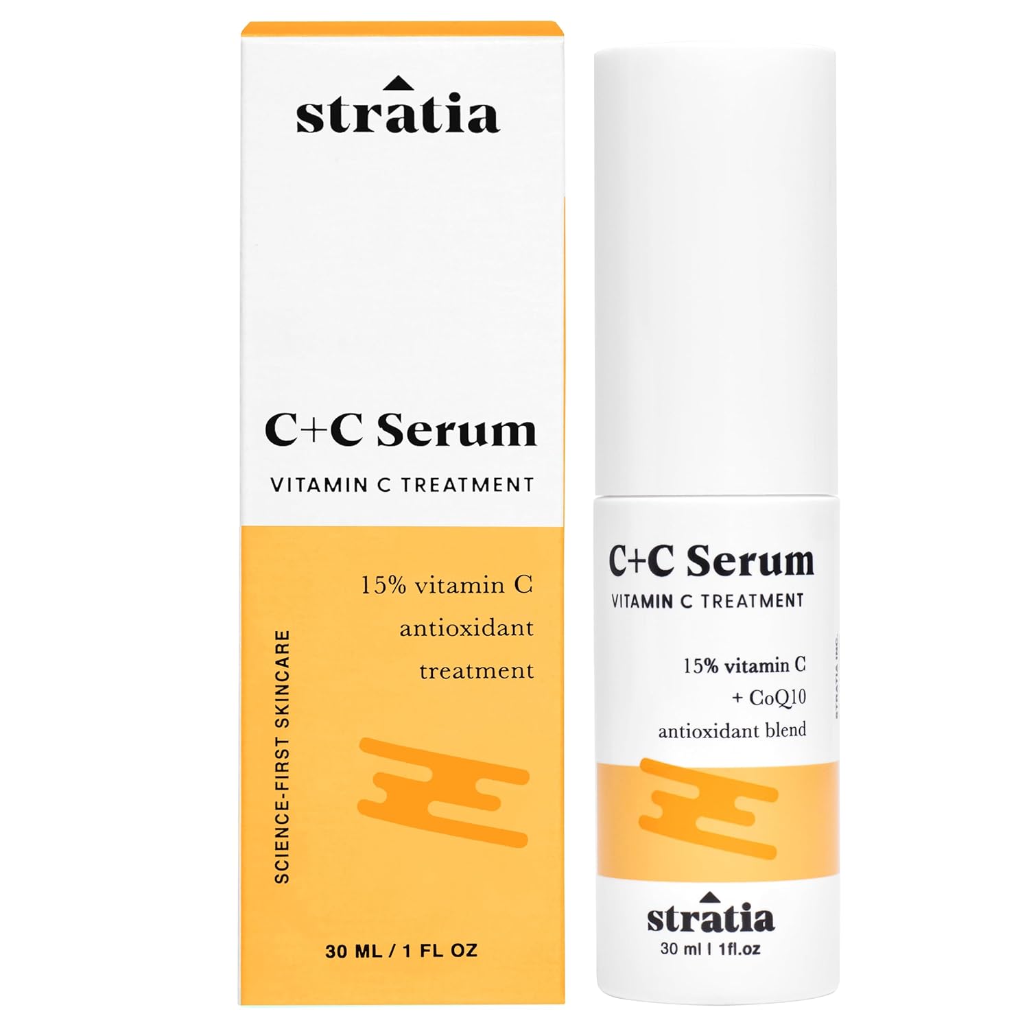 Stratia C+C Vitamin C Serum - 15% Potent Formula with 10% L-Ascorbic Acid for Bright, Even Skin - 1 Fl Oz