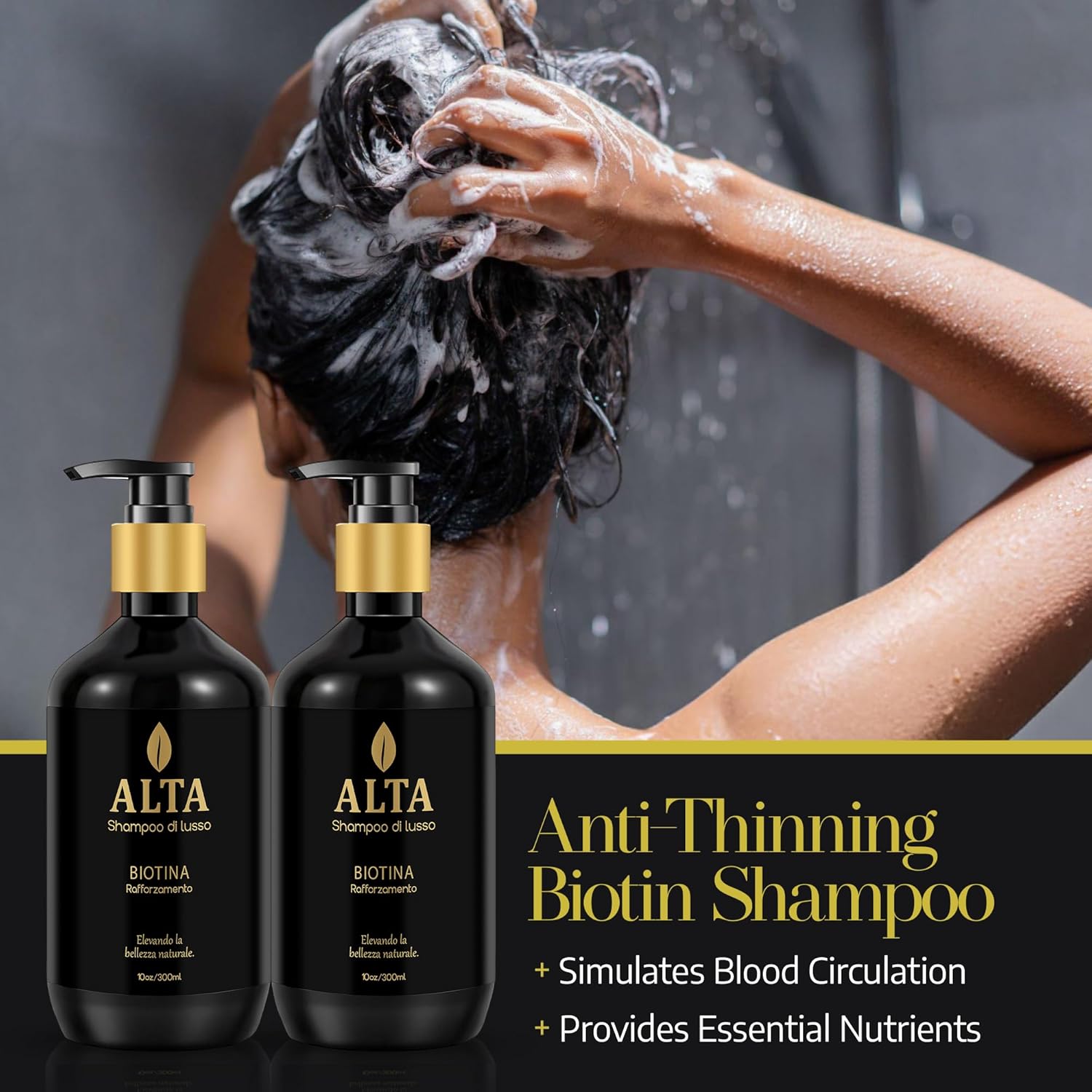 All Goods Alta Biotin + Caffeine Shampoo - 10oz DHT Blocker for Hair Loss & Thinning, Thickening & Volumizing Formula