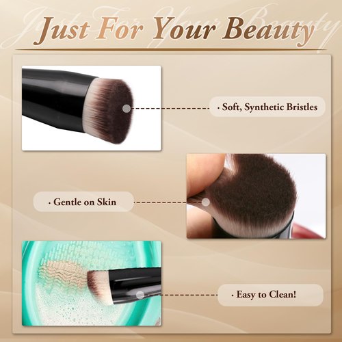 Professional Foundation Brush Set for Liquid Makeup - 0.06mm Ultra-Fine Bristles | Concealer Blush Contour Liquid Cream Blending Angled Shape | No Shedding & Easy Clean | Kabuki Makeup Brushes (3 pcs)